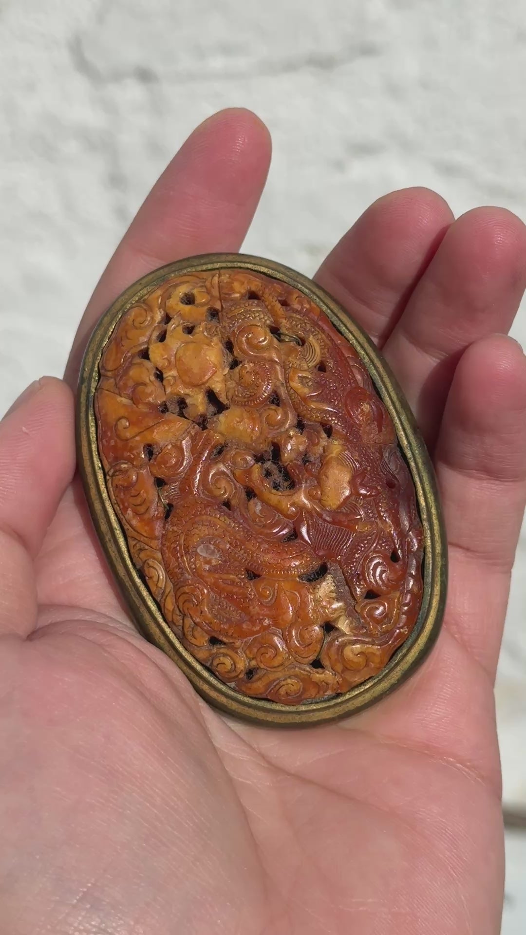 Lovely Antique Chinese Tibetan Amber Butterscotch Amber Pendant With Dragon