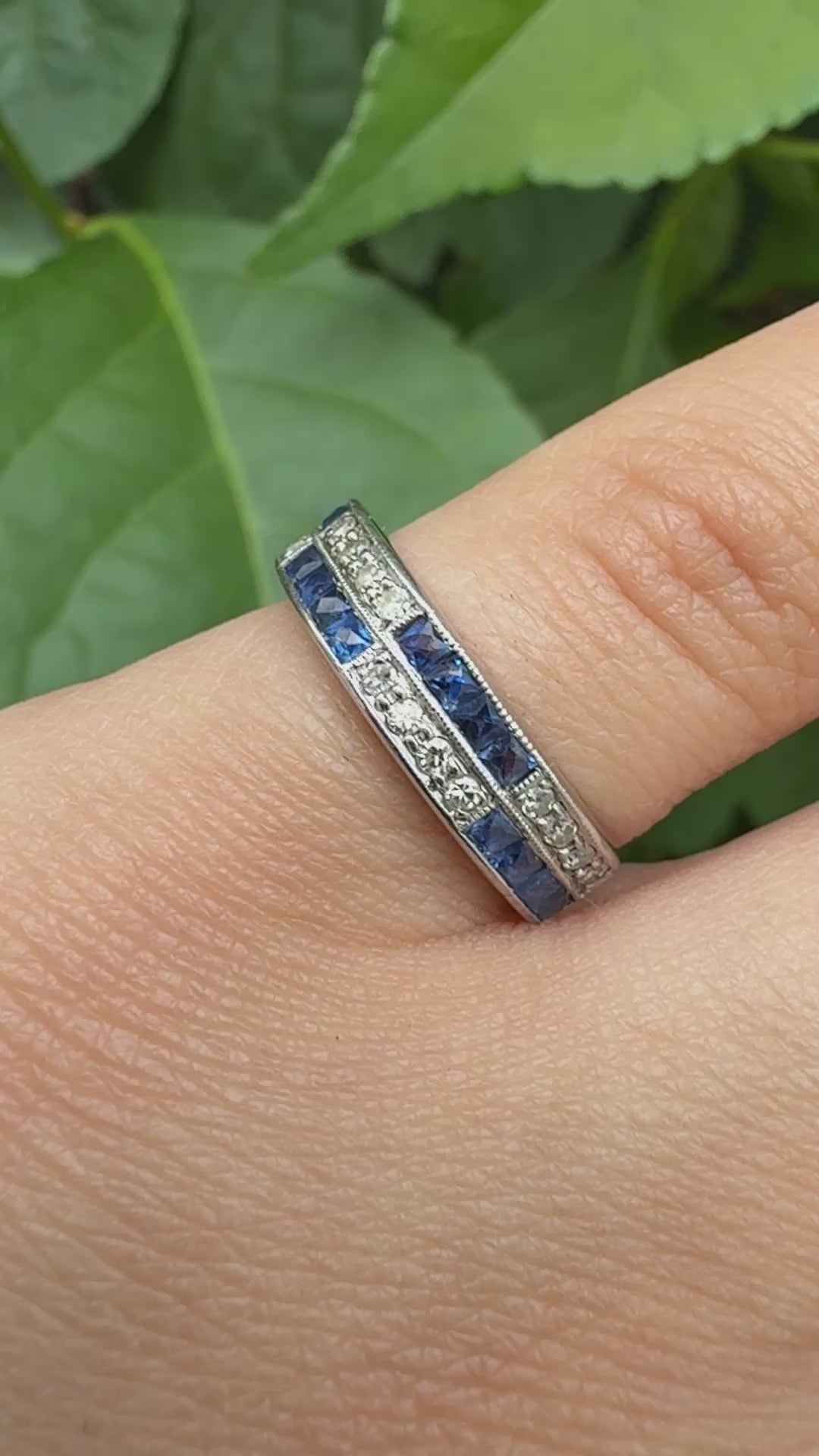 14K White Gold Ring with 0.51ct Blue Sapphires & 0.16ct Diamonds Size 4