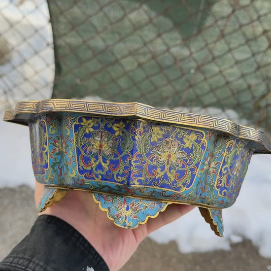 18th Century Chinese Cloisonné Planter / Basin | Qing Dynasty | Gilt Bronze
