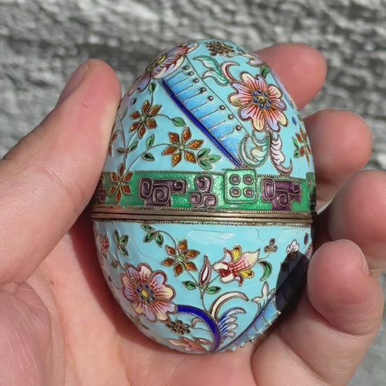 Fabulous Floral Russian Enamel Silver Egg Fantastic Details