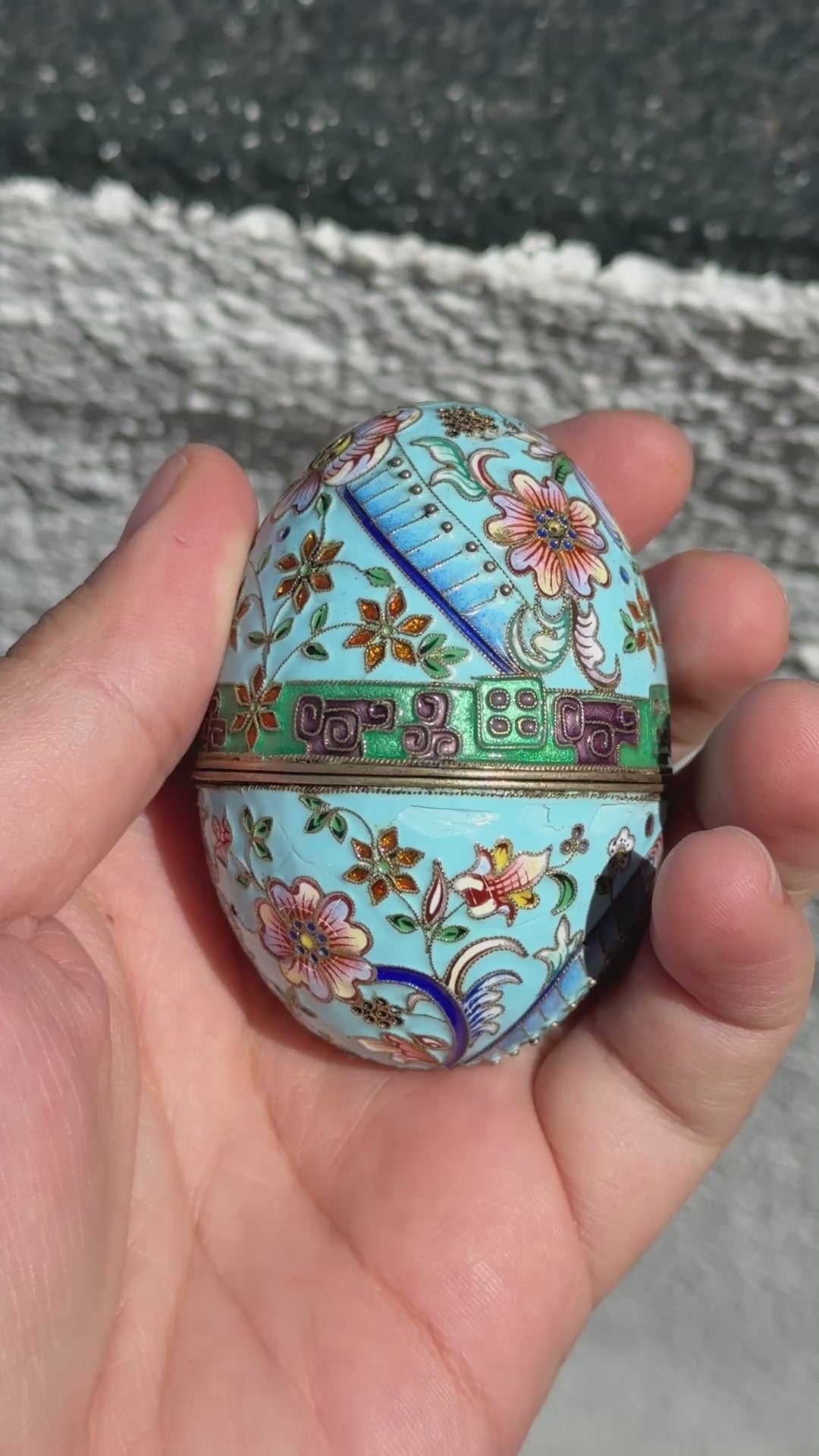 Fabulous Floral Russian Enamel Silver Egg Fantastic Details