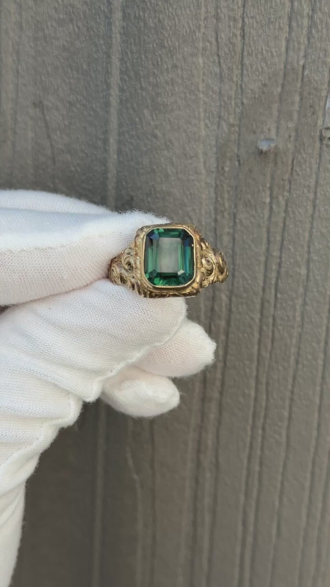 Victorian Style 14K Gold Ring with GIA Certified Green Spinel