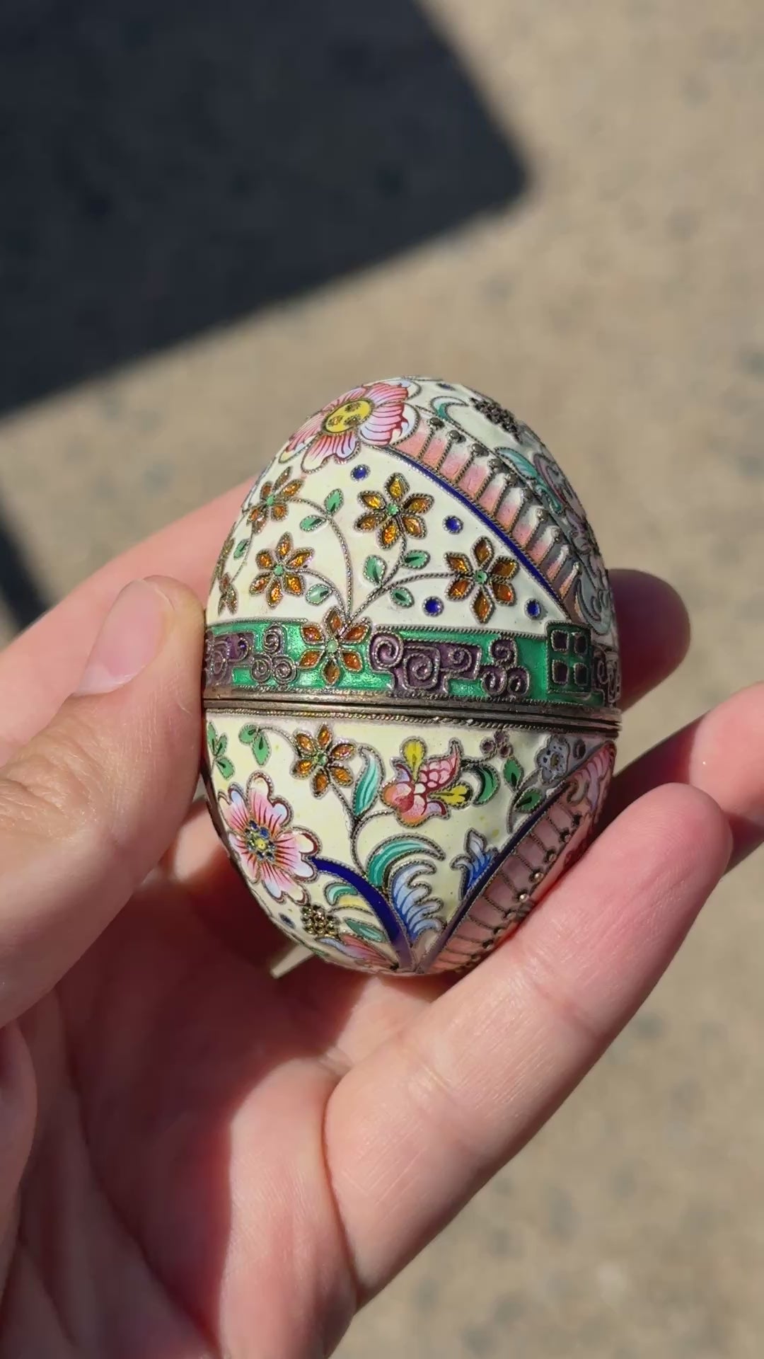 Breathtaking Russian Enamel Silver Egg With Fine Floral Workmanship