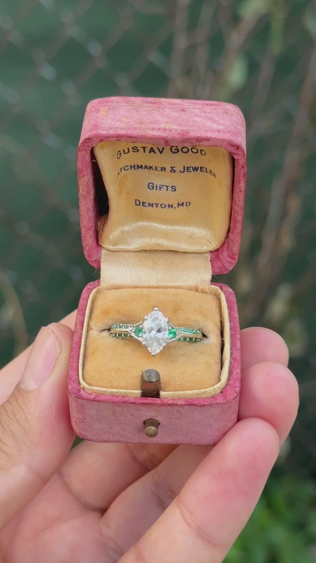 GIA Inscribed 1.02 Carat Marquise Diamond & Green Accent Engagement 14K Ring