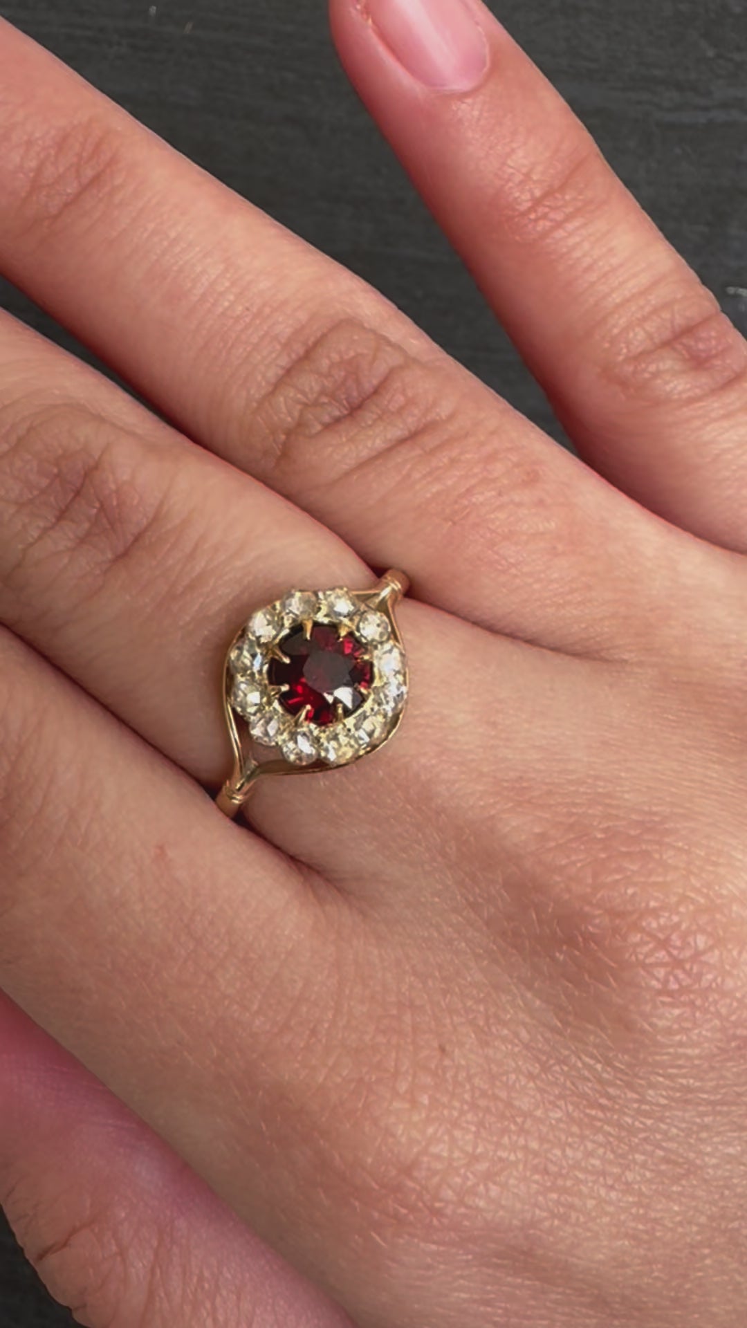 Exceptional 14K Victorian Period Garnet & Diamond Ring Size 8.25