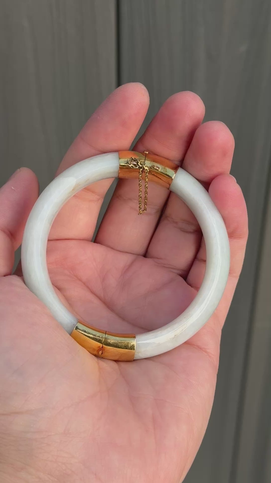 Antique Jade and 14K Gold Hinged Bangle Bracelet