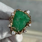 Amazing GIA Certified 14K Yellow Gold Carved Green Beryl & Diamond Ring 6.5