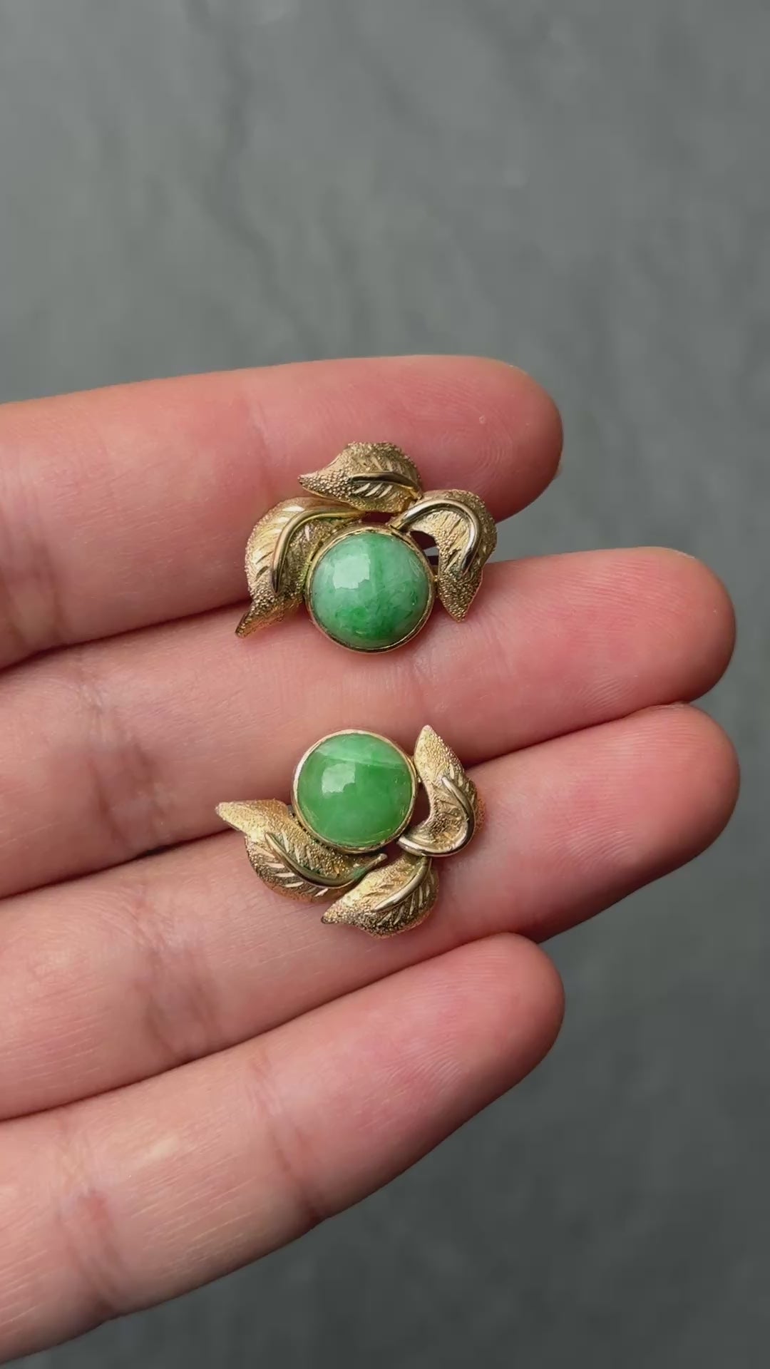 IGI Certified 14K Yellow Gold Jadeite Floral Earrings | 7.00ct Green Jade