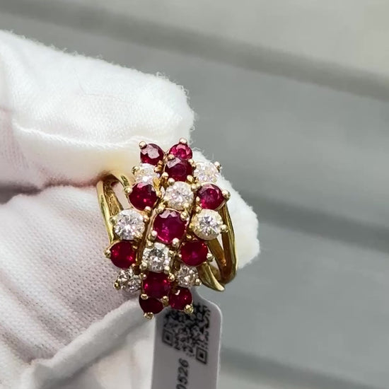 IGI Certified Vintage 18K Gold Ruby & Diamond Cluster Ring 2.60 CTW Size 6