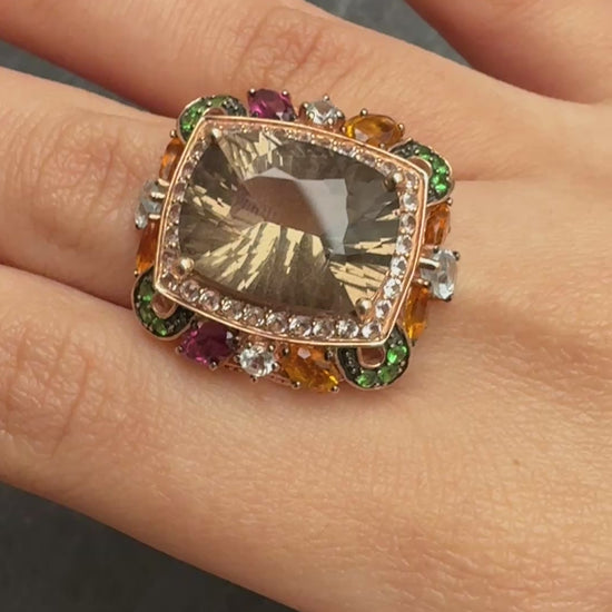 14K Rose Gold Levian Ring With Smokey Quartz Fine Beautiful Color Gemstones
