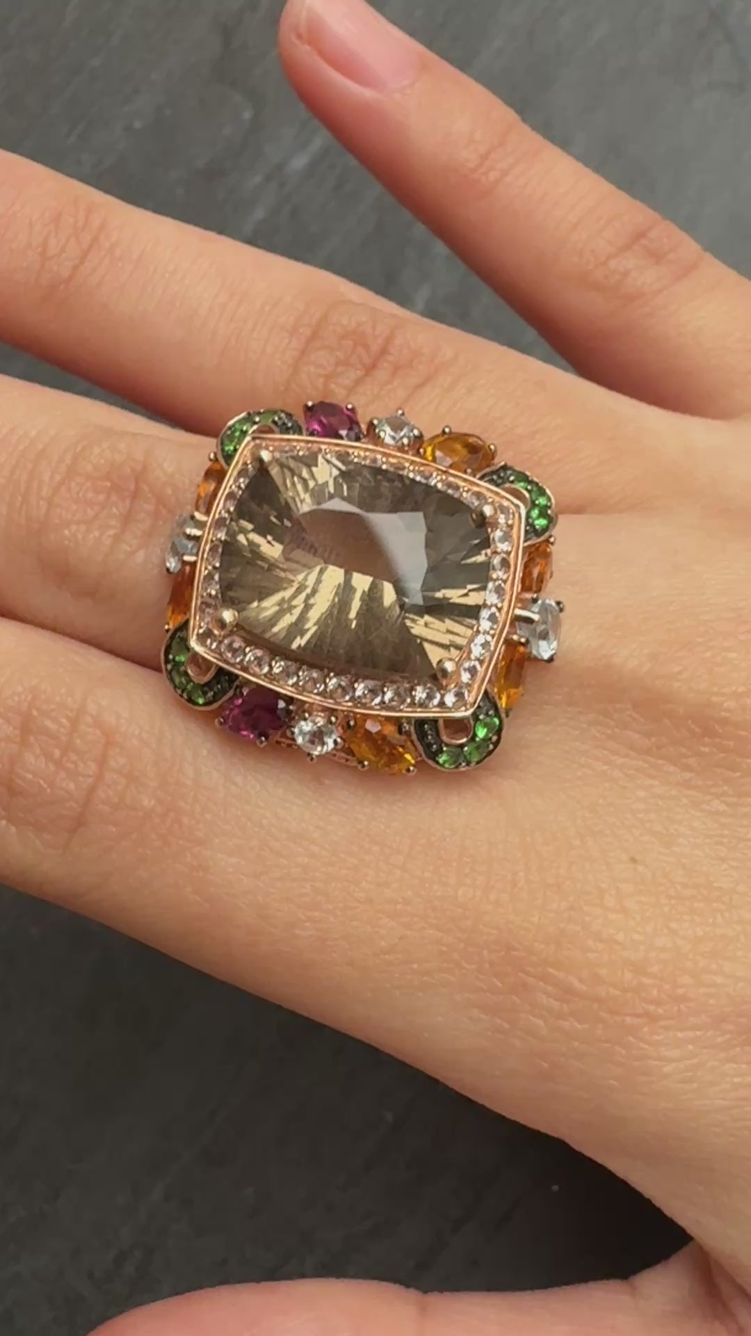 14K Rose Gold Levian Ring With Smokey Quartz Fine Beautiful Color Gemstones