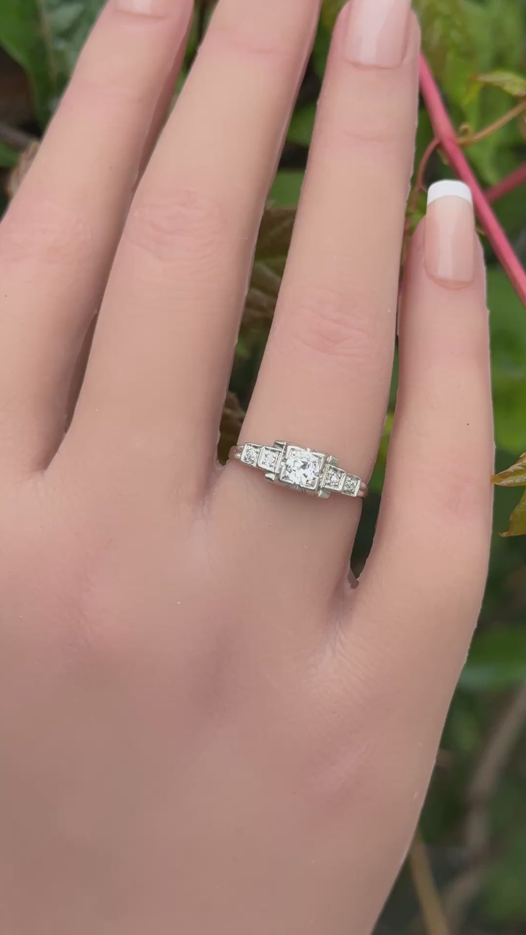 IGI Certified Platinum Art Deco Ring 0.30ct Natural Diamonds Size 5.75