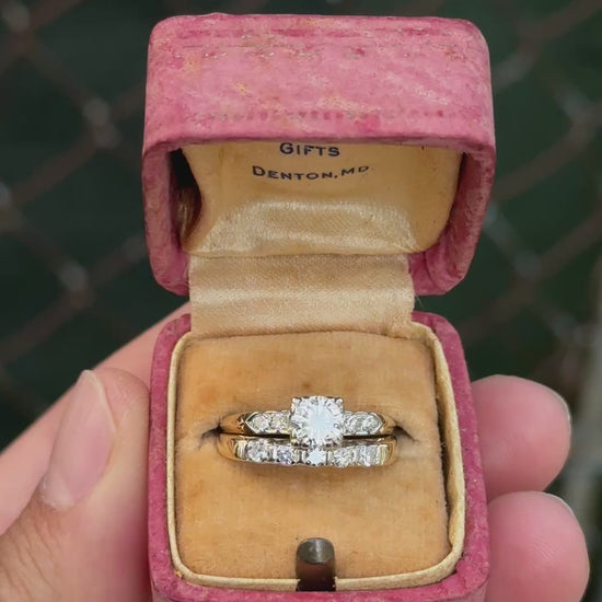 Vintage 0.90 CTW Diamond Two-Ring Set in 14K Yellow & White Gold – IGI Certified