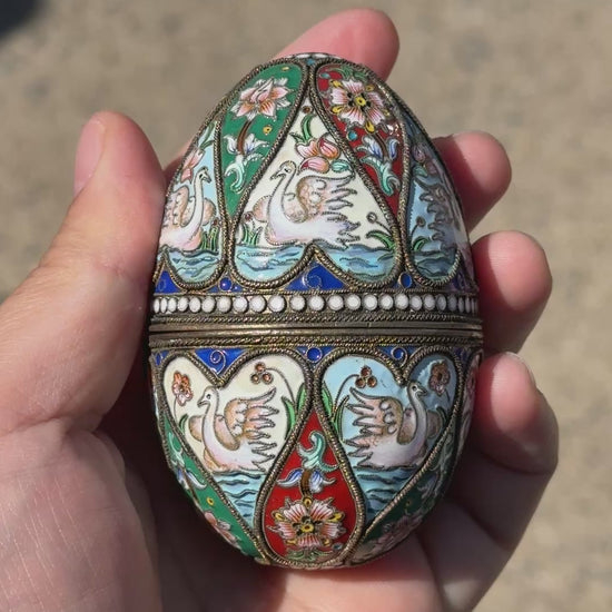 Extremely Gorgeous Russian Enamel Egg With Fabulous Swans