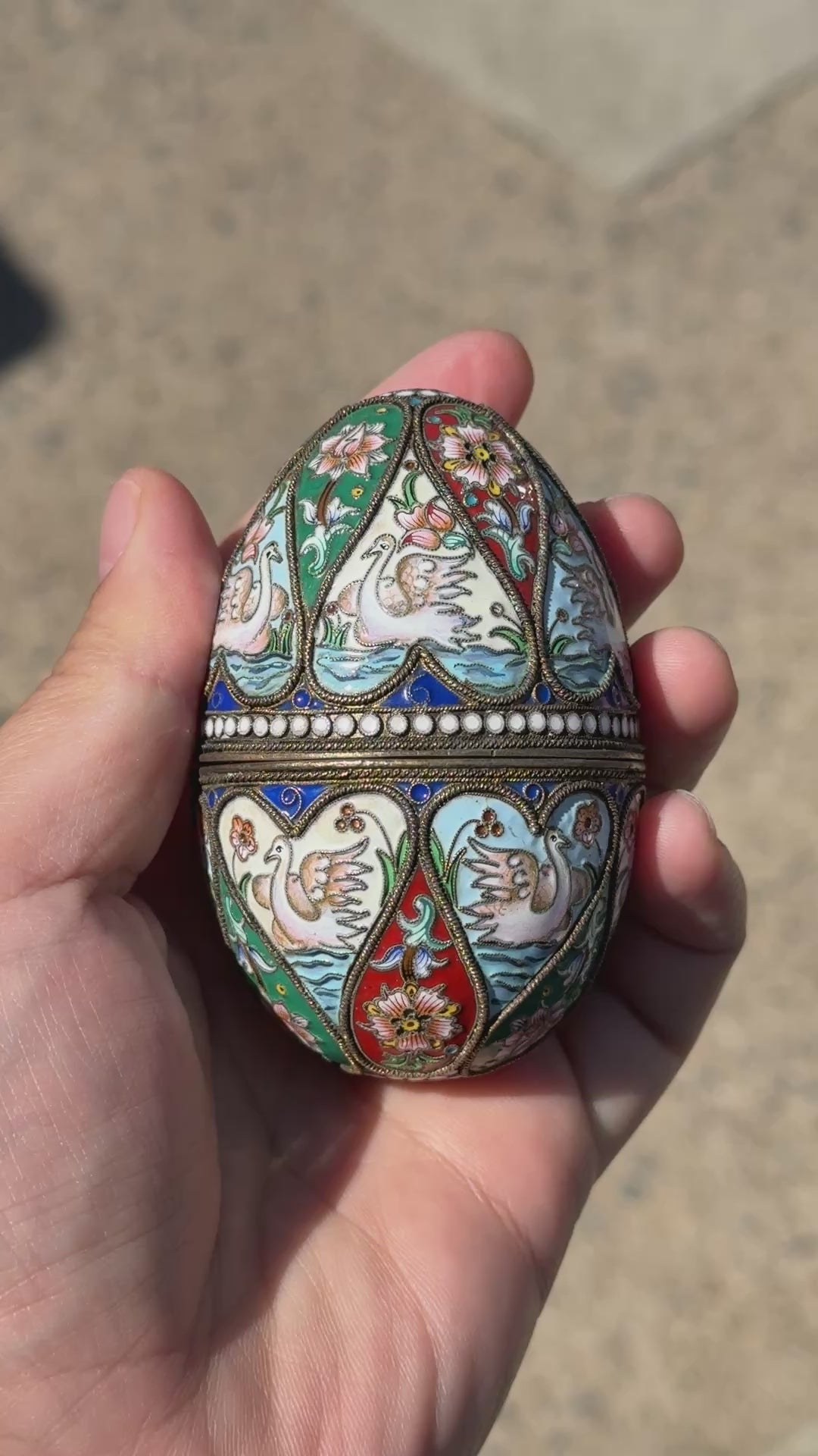 Extremely Gorgeous Russian Enamel Egg With Fabulous Swans