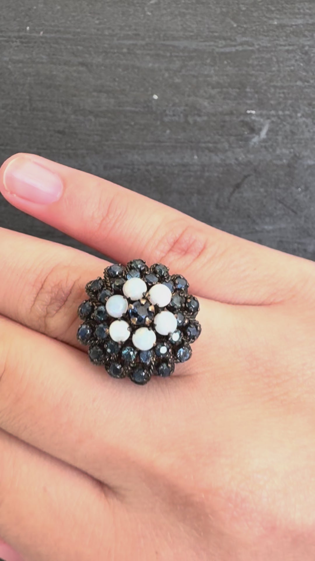 IGI Certified 10K Yellow Gold Black-Overlay Ring Sapphires And Opals