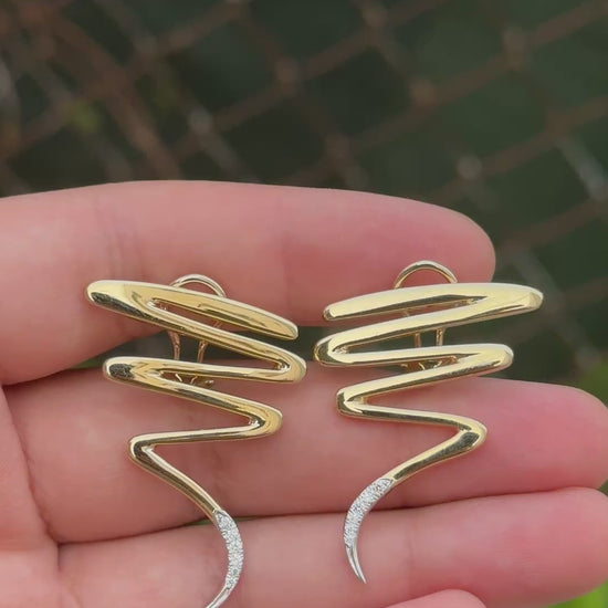Tiffany & Co. Paloma Picasso 18K YG & Platinum Diamond Zig Zag Earrings 16.80 Gr
