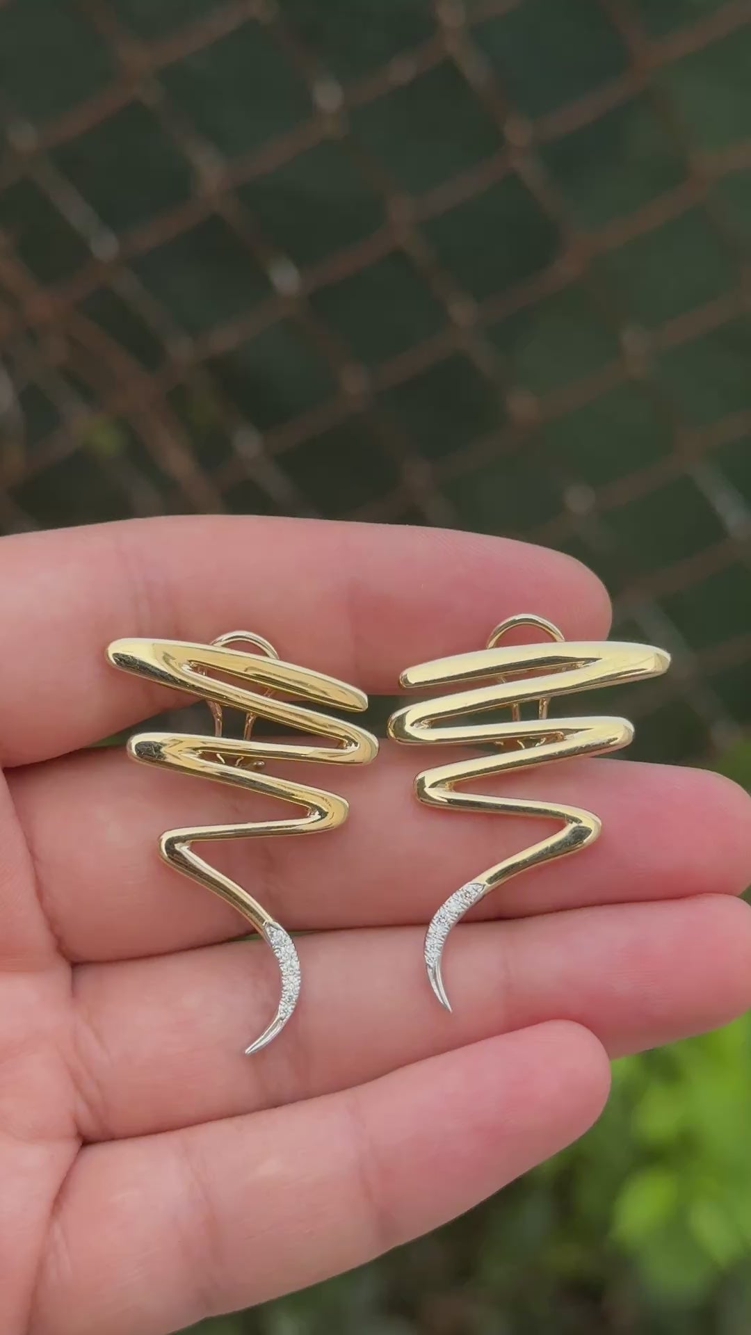 Tiffany & Co. Paloma Picasso 18K YG & Platinum Diamond Zig Zag Earrings 16.80 Gr