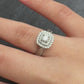 IGI Certified 10K White Gold Ring Natural Diamond & Sapphire Halo Size 6.75