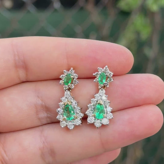 IGI Certified 1.70 CTW Natural Emerald & 2.00 CTW Diamond Drop Earrings in 14K
