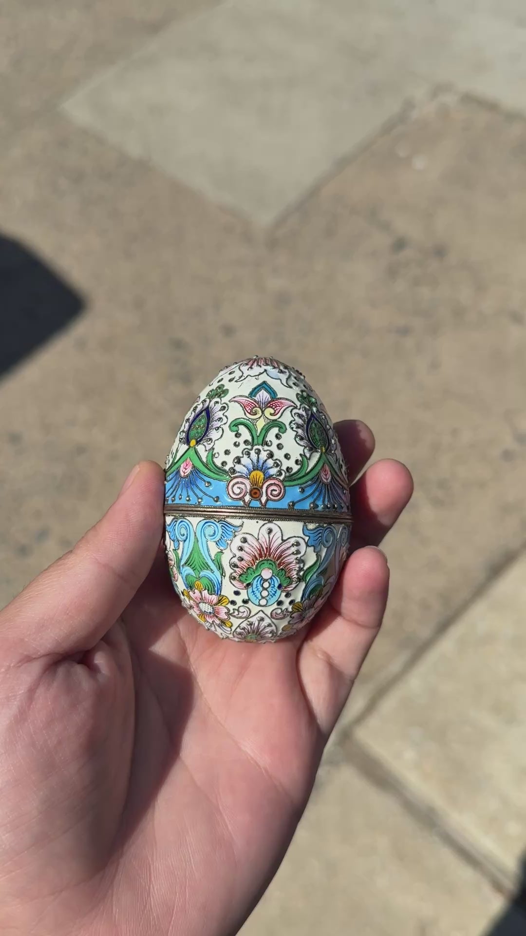 Outstanding Antique Russian Enamel Silver Egg With Floral Details