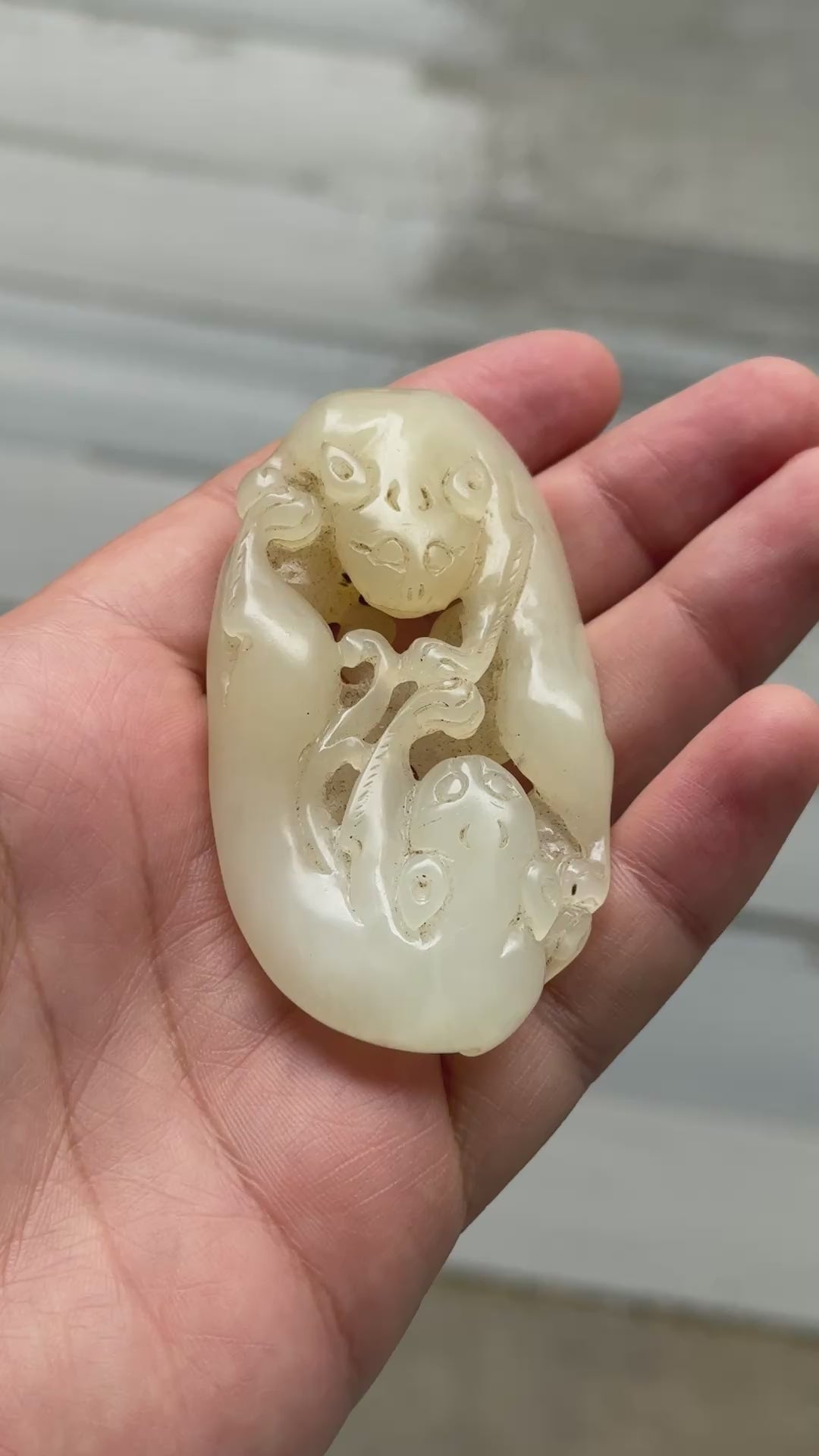 Antique Chinese Carved White Jade Toggle 60.97g – Mythical Beast 3" x 1.75"