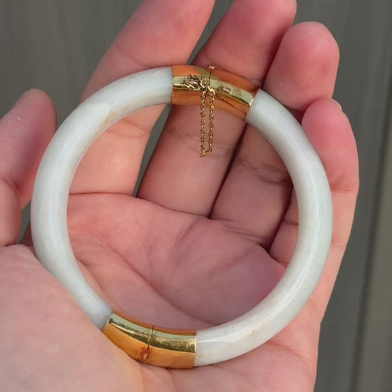 Antique Jade and 14K Gold Hinged Bangle Bracelet