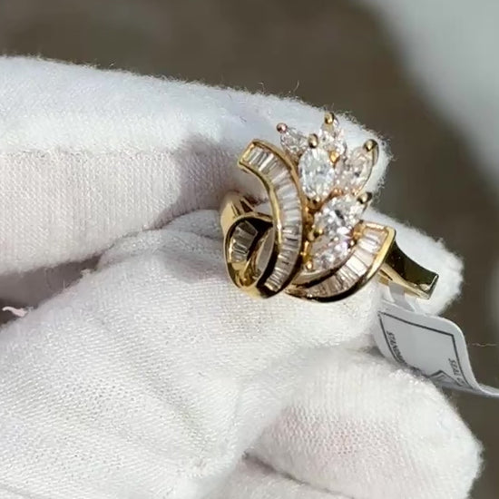 IGI Certified 18K Yellow Gold Diamond Ring 1.17 CTW Marquise & Baguettes