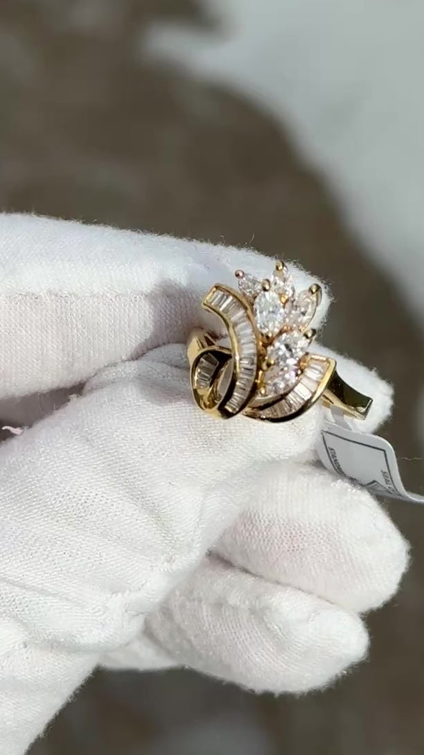IGI Certified 18K Yellow Gold Diamond Ring 1.17 CTW Marquise & Baguettes