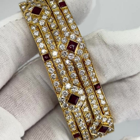 Important French 18K Gold Diamond & Ruby Bracelet | Attrib. Andre Vassort Paris