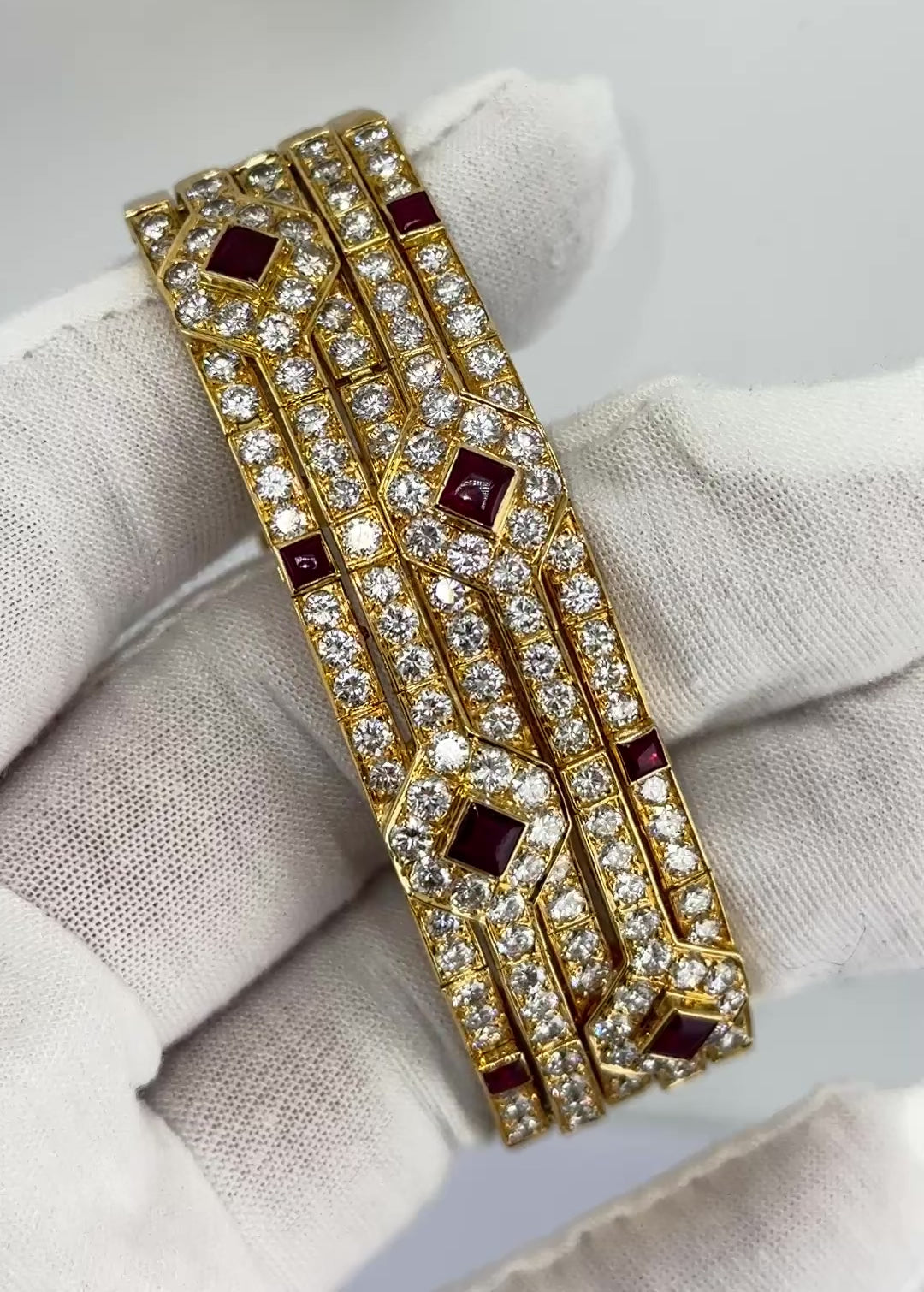 Important French 18K Gold Diamond & Ruby Bracelet | Attrib. Andre Vassort Paris