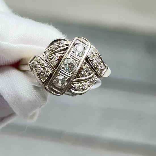 IGI Certified Art Deco 14K White Gold Old European Diamond Ring 0.55 CTW