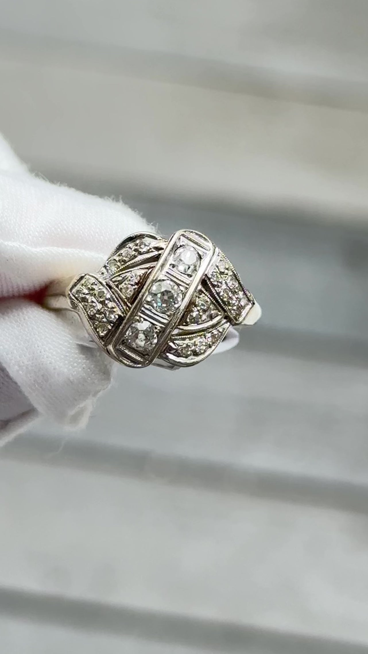 IGI Certified Art Deco 14K White Gold Old European Diamond Ring 0.55 CTW