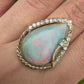 GIA Certified Natural Opal & Diamond 14k Ring – 23x15mm Light Gray Cabochon