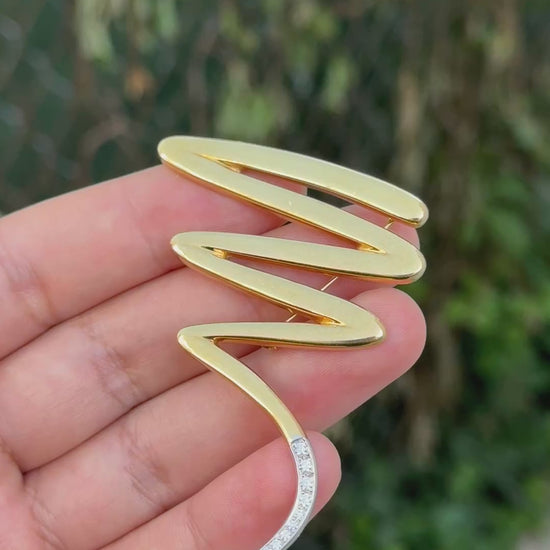 Tiffany & Co. Paloma Picasso Large Zig Zag Brooch 18K Gold Platinum Diamonds