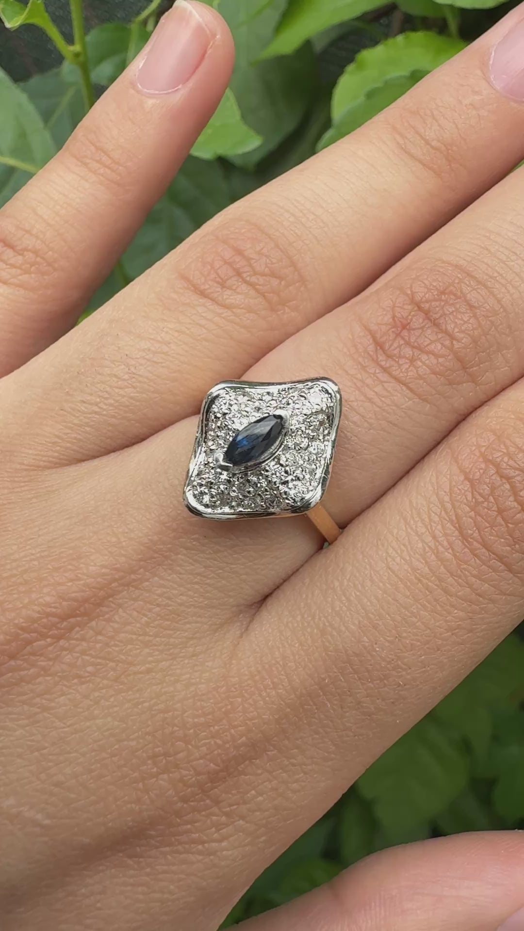 14K Yellow & White Gold Ring With Natural Sapphires, Diamonds Ring Size 6.25