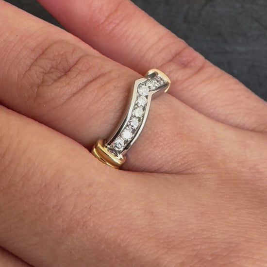 Elegant 18K White & Yellow Gold Diamond Band – 0.20 TCW, Size 6.75, 2.86g