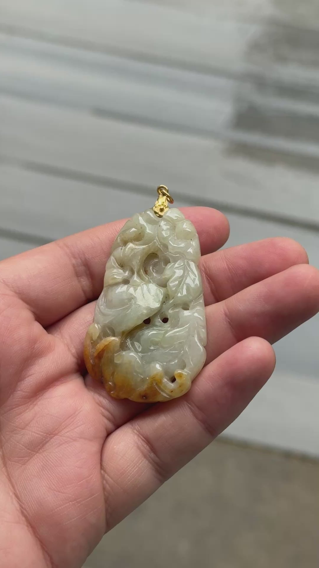 Large Carved Jade Pendant with 14K Gold Bail – 26.16g, 3.5" x 1.5" Floral