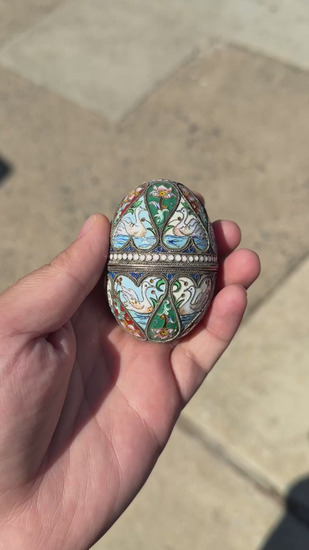 Marvelous Russian Enamel Silver Eggs With Swans