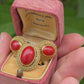 Estate Italian 18K Yellow Gold Blood Red Coral Earring & Ring Set 15.84g Size 8