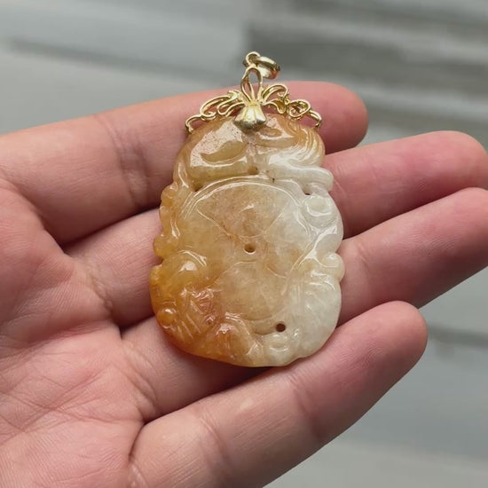 Vintage Carved Jade Pendant with 14K Gold Bail – 2.75" x 1.5", 16.71g Russet
