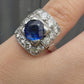 Art Deco 14K White Gold Diamond & Sapphire Ring Size 5 IGI Certified