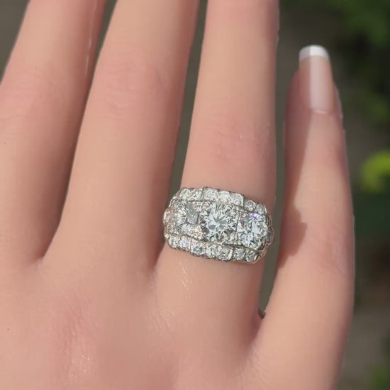 Art Deco Palladium Diamond Engagement Ring IGI Certified 3.75 TCW Ring Size 7.5