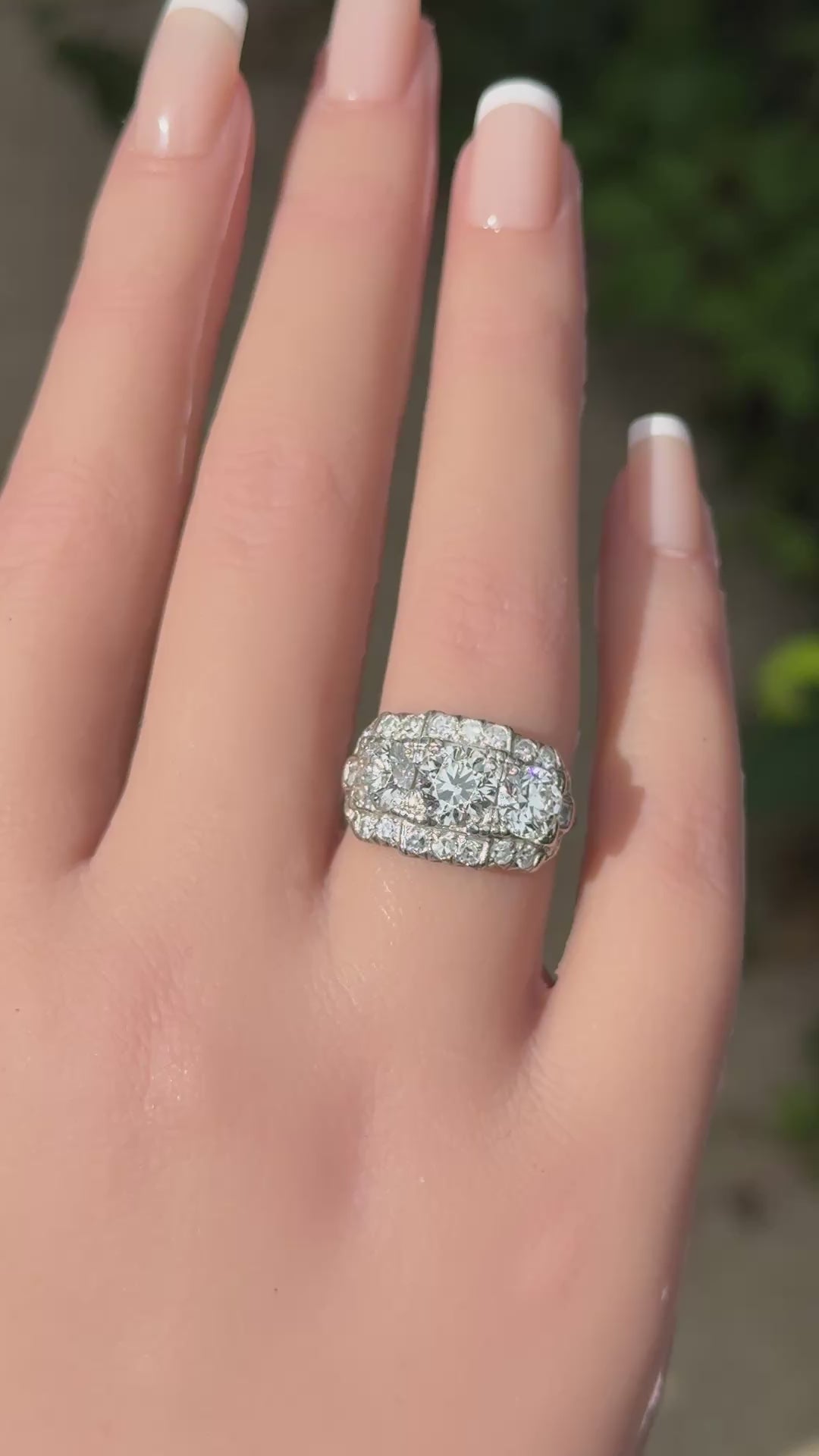 Art Deco Palladium Diamond Engagement Ring IGI Certified 3.75 TCW Ring Size 7.5