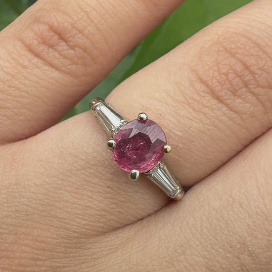 Natural Ruby & Diamond Ring 14K White Gold  IGI Cert Ring Size 6