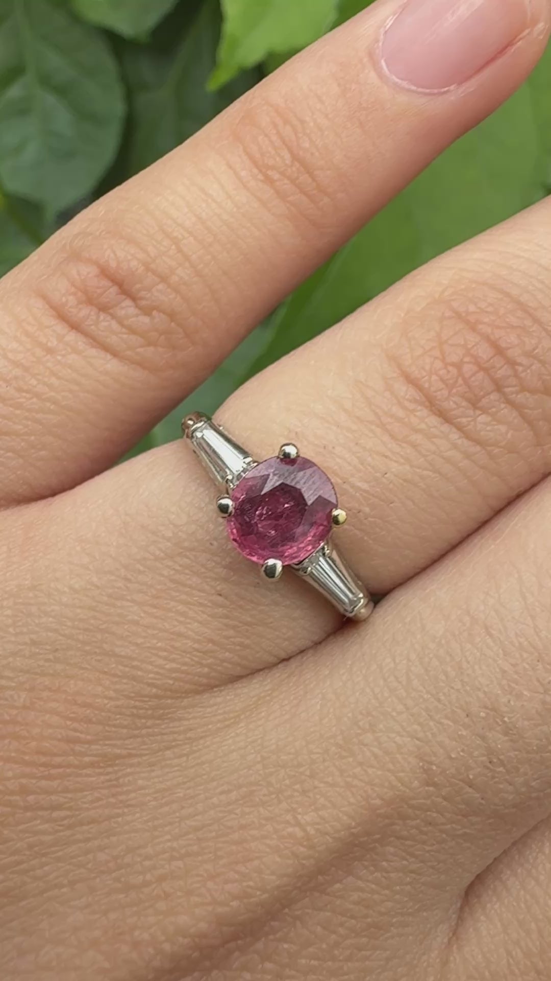 Natural Ruby & Diamond Ring 14K White Gold  IGI Cert Ring Size 6