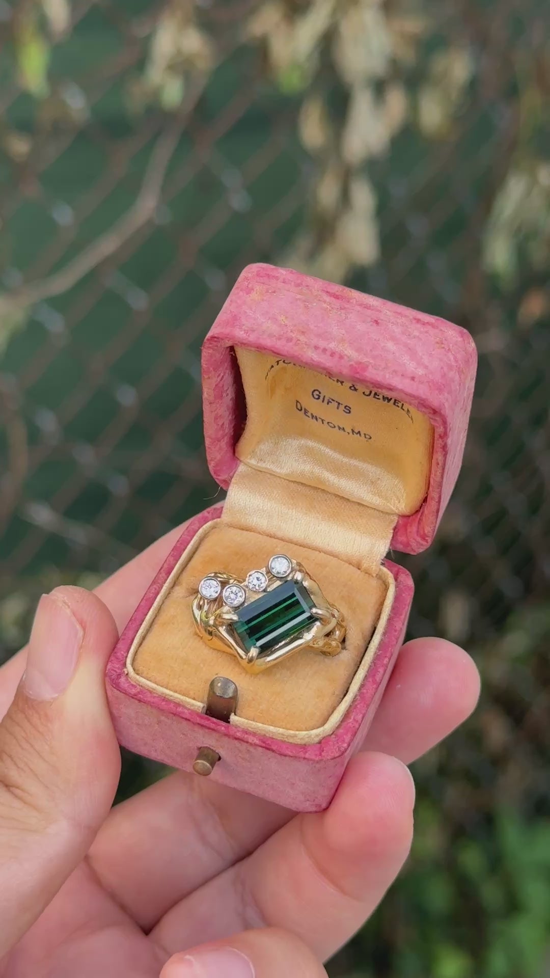 IGI Certified 3CT Emerald Cut Green Tourmaline Diamond Ring 14K Size 7.25