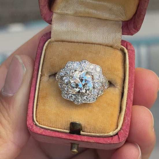 IGI Certified 3.10 ctw Art Deco Antique Diamond Engagement Ring Platinum