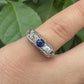 Art Deco 18K White Gold Ring Sapphire & 0.34ct Natural Diamonds Size 4.5
