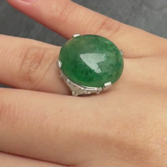 Exquisite 16-17 Carat Approx. Cabochon Emerald Ring in Platinum